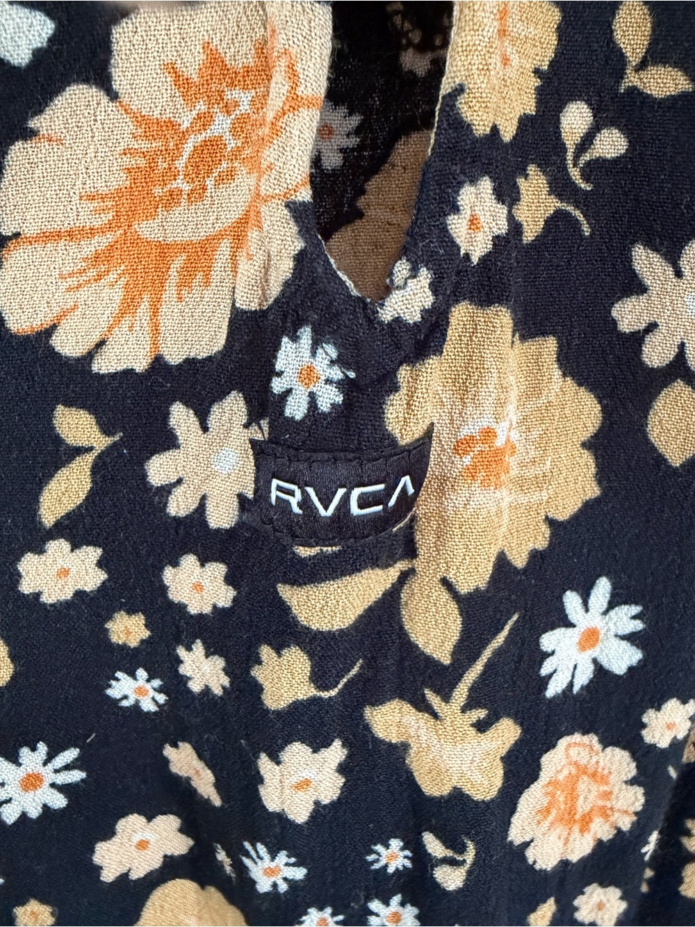 RVCA Floral Spaghetti-Strap Midi Dress - Black with Peach Flowers - Picture 4 of 5
